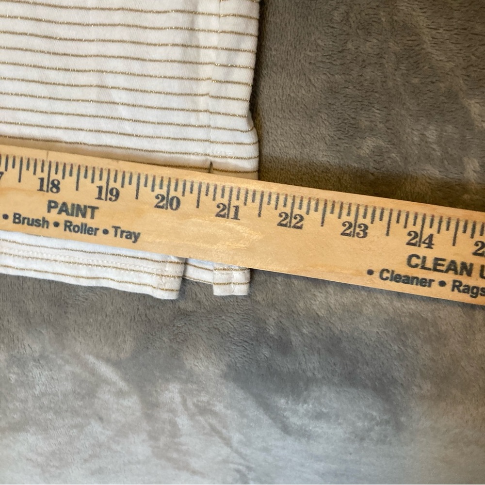 Liz Claiborne White Cap Sleeve Tee with Metallic Gold Stripes & Button Accents - Picture 10 of 11